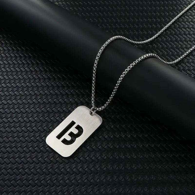 Engraved Stainless Steel Pendant Necklace with Letters - Gift for Him