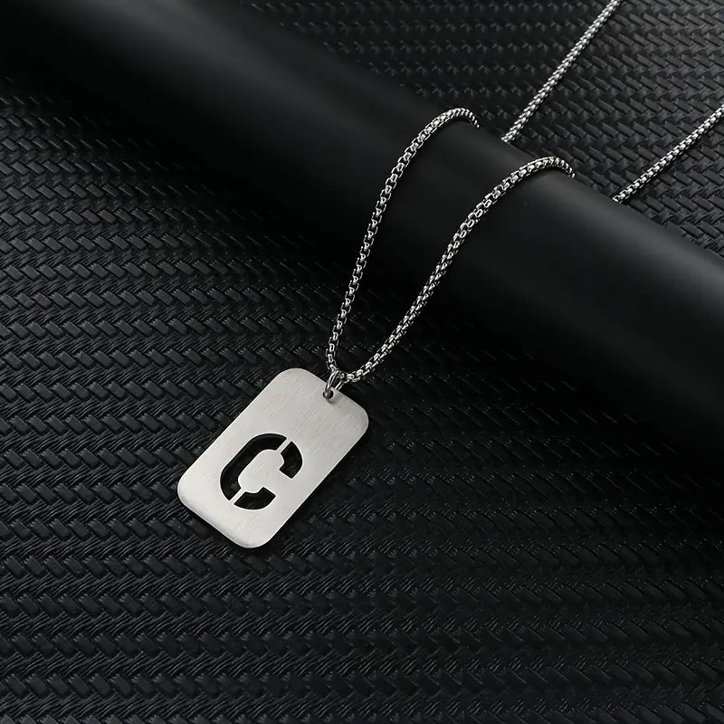 Engraved Stainless Steel Pendant Necklace with Letters - Gift for Him