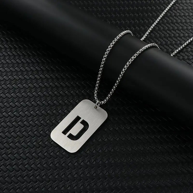 Engraved Stainless Steel Pendant Necklace with Letters - Gift for Him