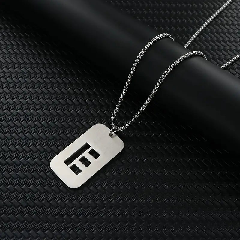 Engraved Stainless Steel Pendant Necklace with Letters - Gift for Him