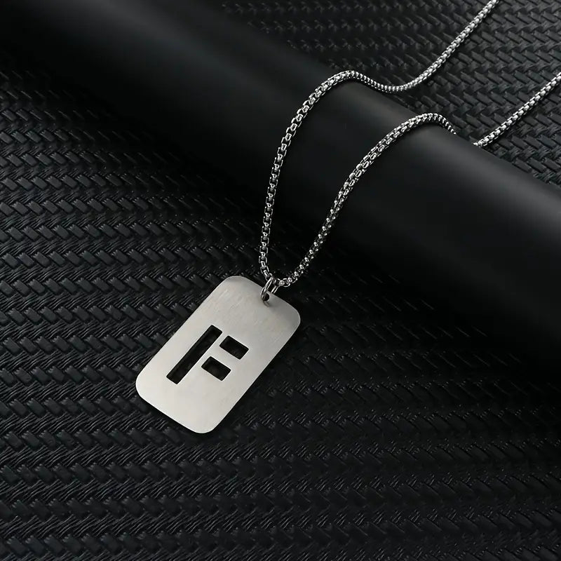 Engraved Stainless Steel Pendant Necklace with Letters - Gift for Him