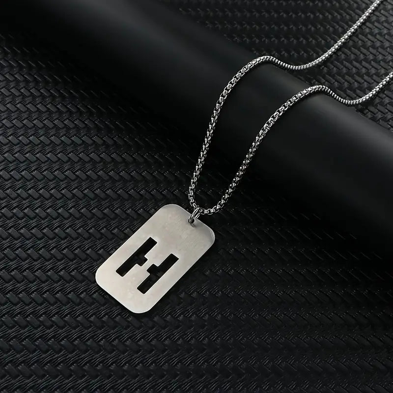 Engraved Stainless Steel Pendant Necklace with Letters - Gift for Him