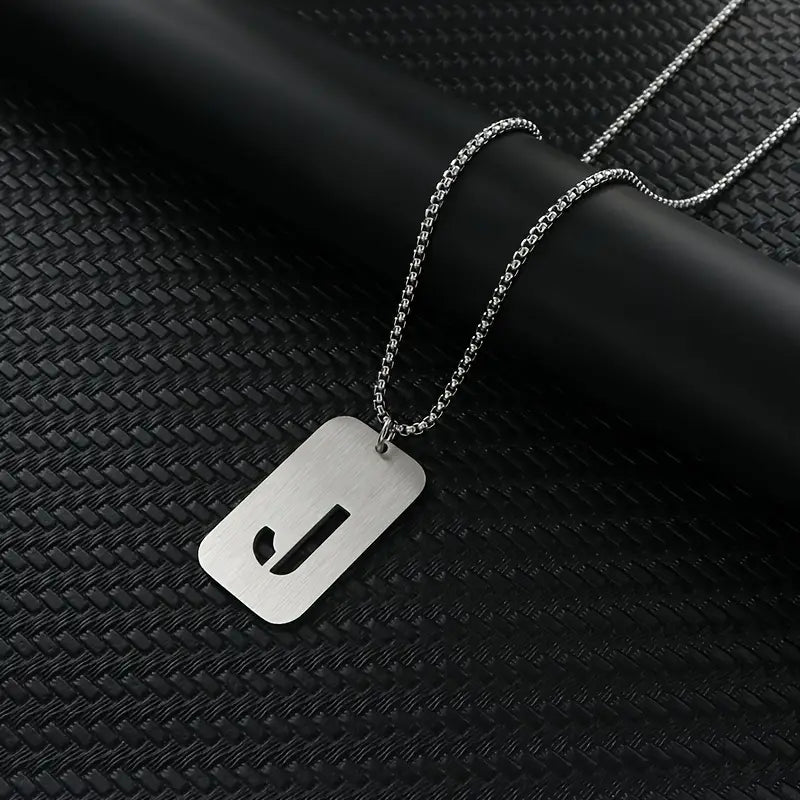 Engraved Stainless Steel Pendant Necklace with Letters - Gift for Him