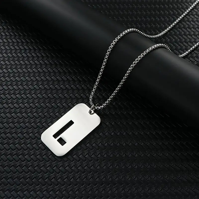 Engraved Stainless Steel Pendant Necklace with Letters - Gift for Him