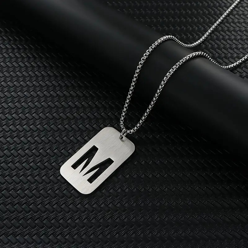Engraved Stainless Steel Pendant Necklace with Letters - Gift for Him