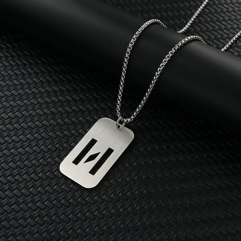 Engraved Stainless Steel Pendant Necklace with Letters - Gift for Him
