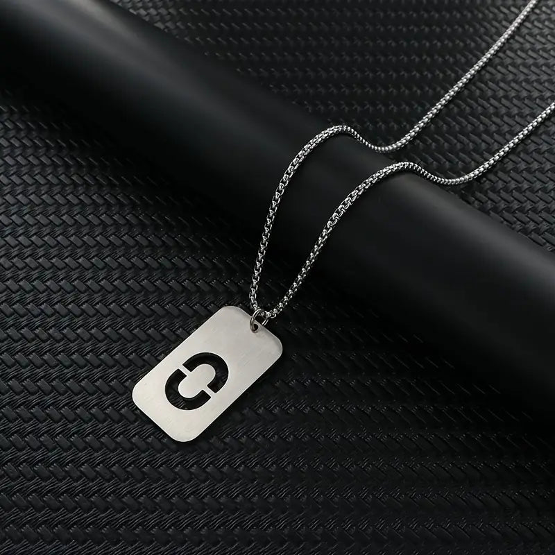 Engraved Stainless Steel Pendant Necklace with Letters - Gift for Him