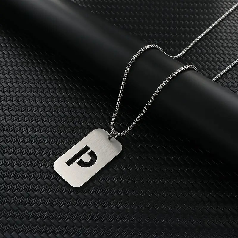 Engraved Stainless Steel Pendant Necklace with Letters - Gift for Him
