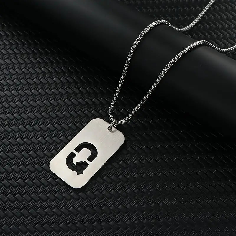 Engraved Stainless Steel Pendant Necklace with Letters - Gift for Him