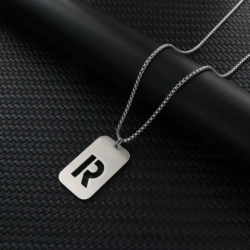 Engraved Stainless Steel Pendant Necklace with Letters - Gift for Him