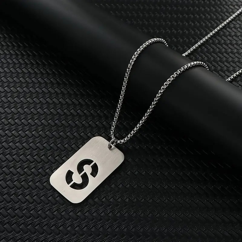 Engraved Stainless Steel Pendant Necklace with Letters - Gift for Him