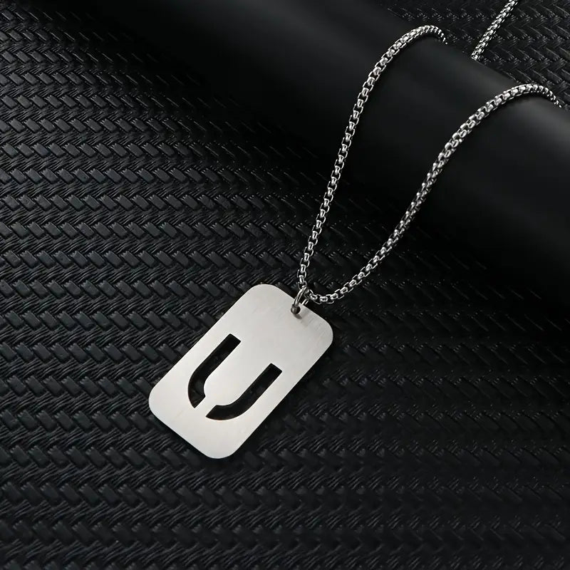 Engraved Stainless Steel Pendant Necklace with Letters - Gift for Him