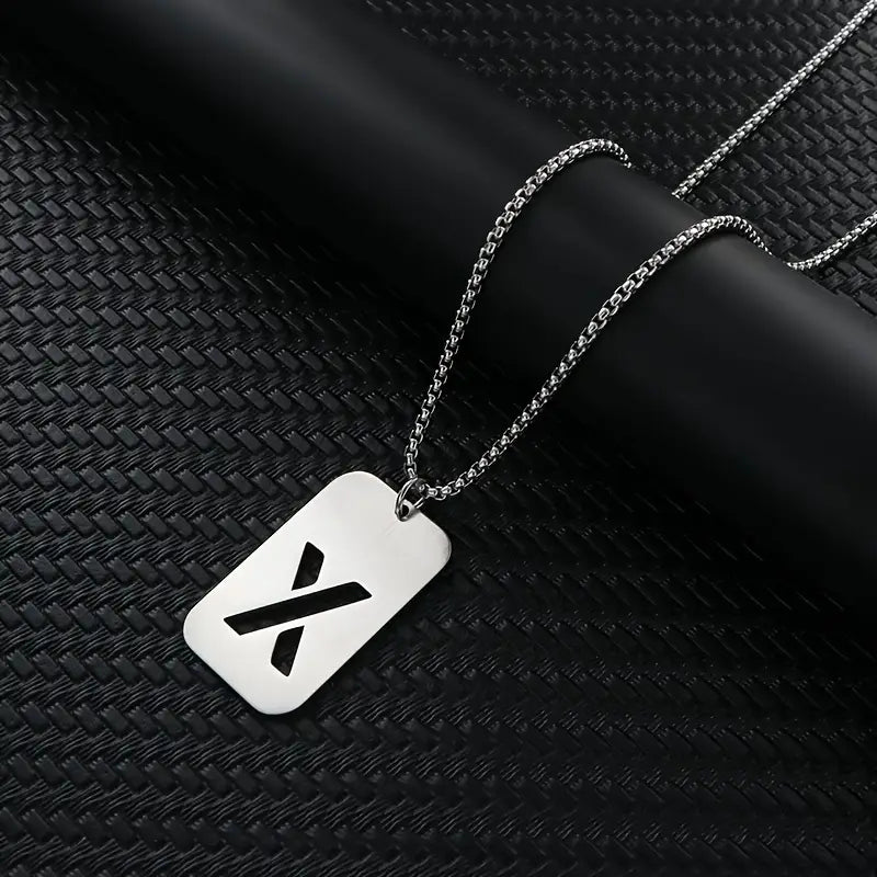 Engraved Stainless Steel Pendant Necklace with Letters - Gift for Him