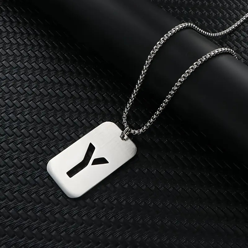 Engraved Stainless Steel Pendant Necklace with Letters - Gift for Him