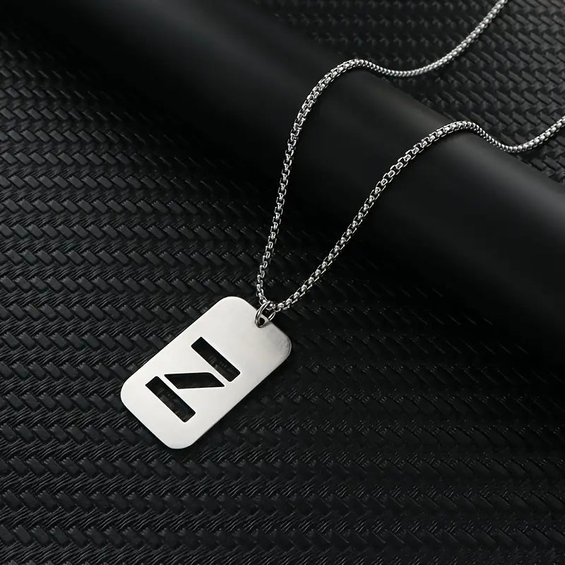 Engraved Stainless Steel Pendant Necklace with Letters - Gift for Him