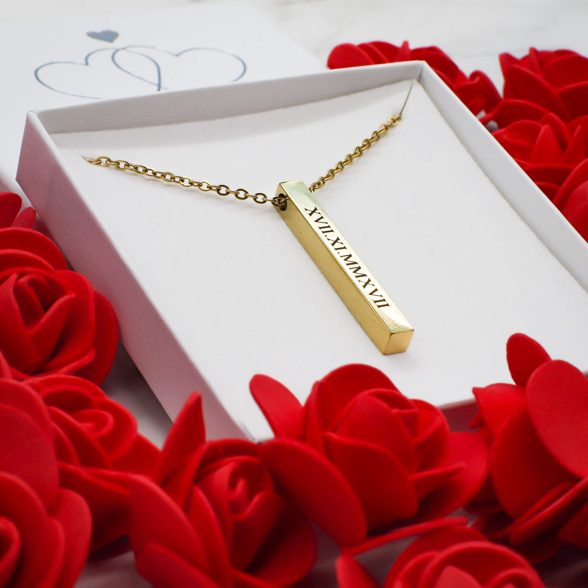 Engraved Bar Necklace with Roman Numerals