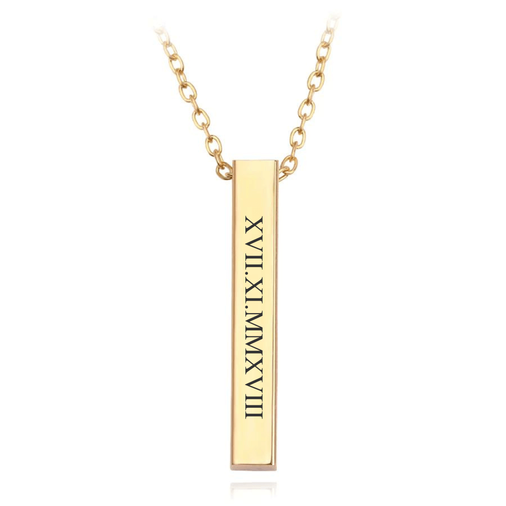 Engraved Bar Necklace with Roman Numerals
