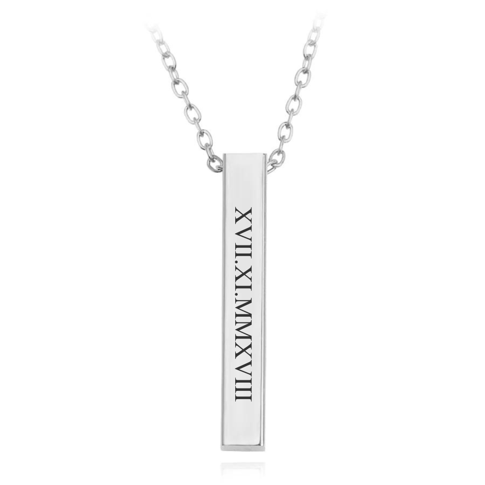 Engraved Bar Necklace with Roman Numerals