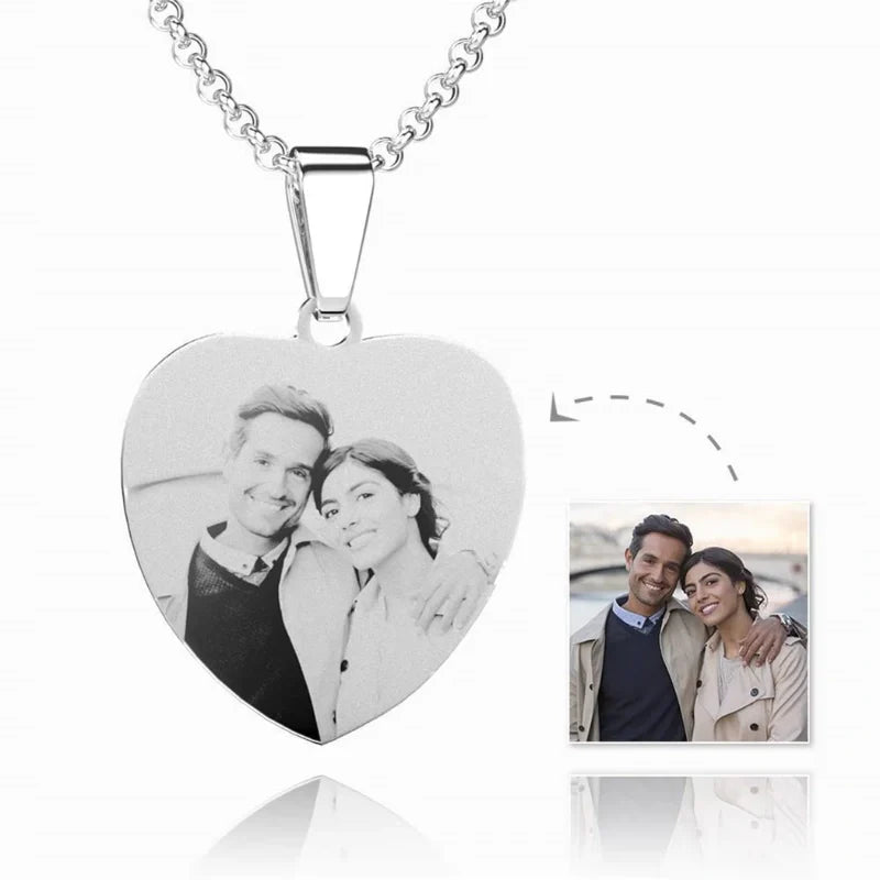 Personalized Engraved Heart-Shaped Necklace with Photo