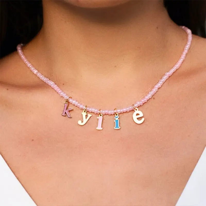 Personalized Glass Bead Necklace with Letter - Gift for Children