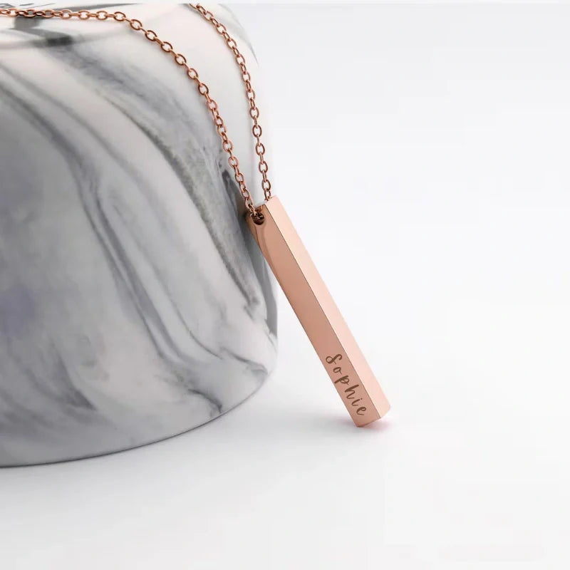 Personalized Long Bar Pendant Engraved Necklace with Names - Gifts for Him