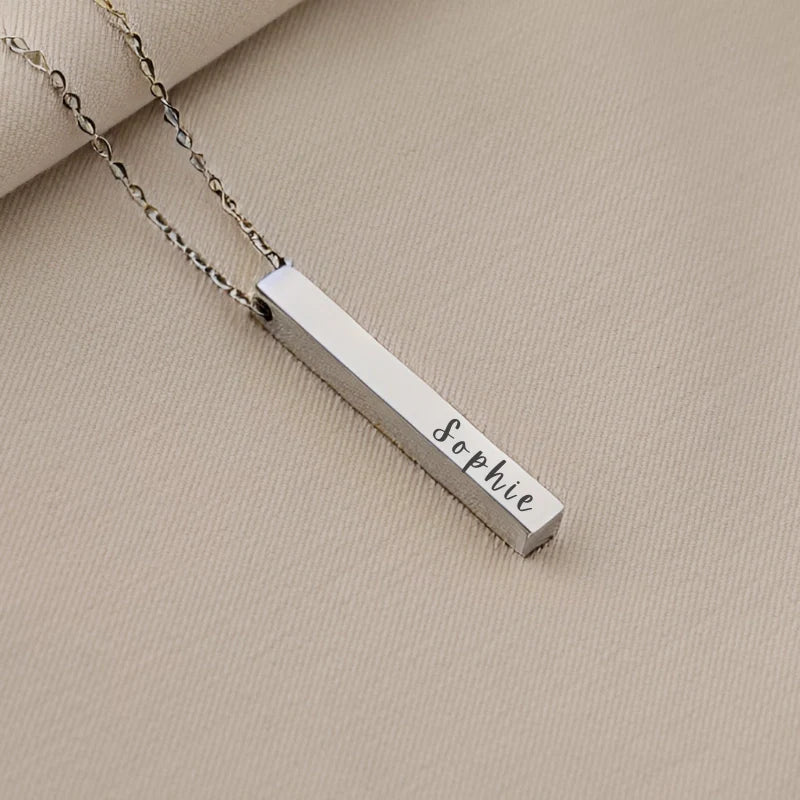 Personalized Long Bar Pendant Engraved Necklace with Names - Gifts for Him