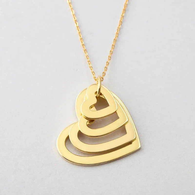 Personalized Multi-Layer Heart Pendant Necklace with Names - Gifts for Her
