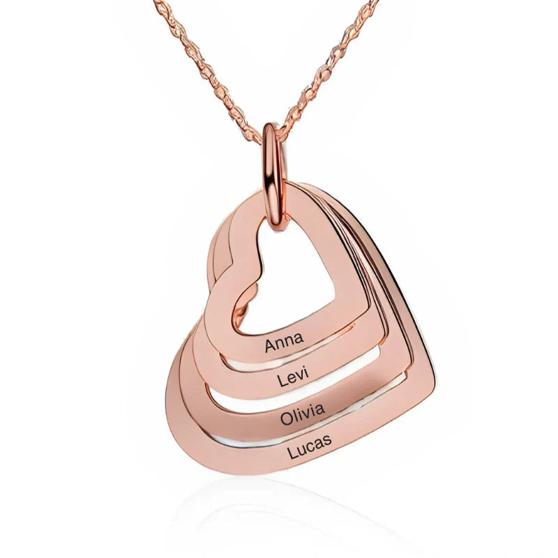 Personalized Multi-Layer Heart Pendant Necklace with Names - Gifts for Her