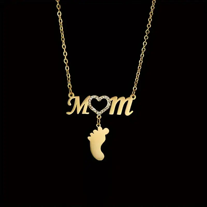 Personalized Rhinestone Mother Necklace with Baby Feet - Mother's Day Gifts