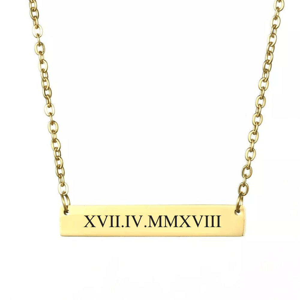 Personalized Bar Necklace with Roman Numerals