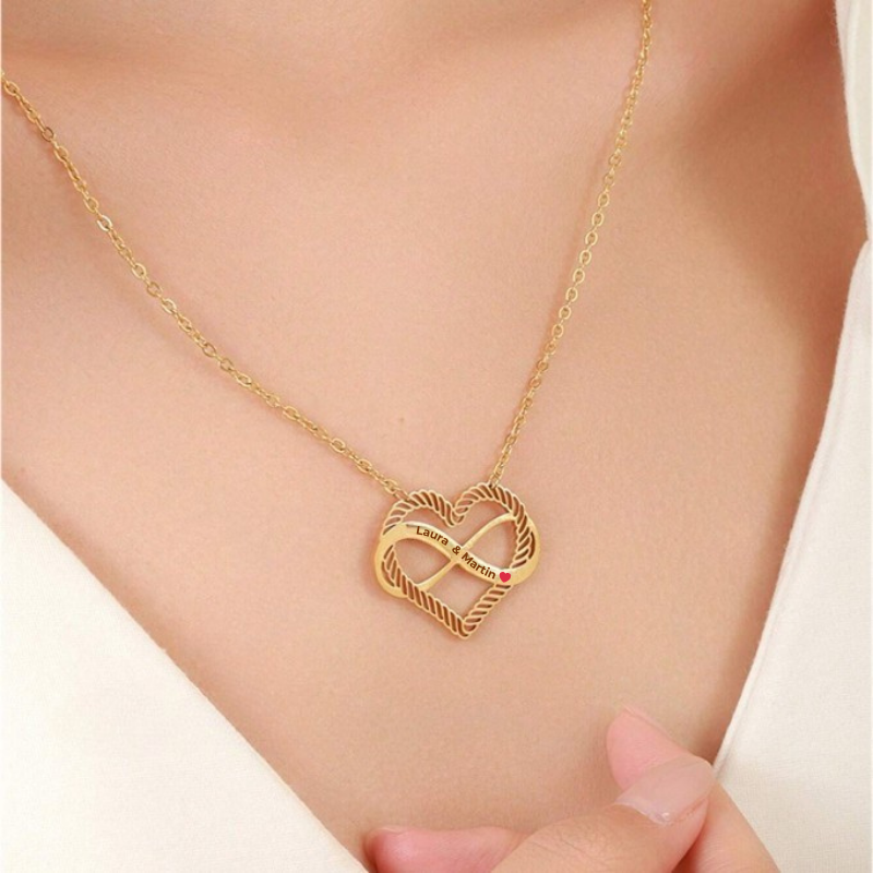 Personalized Infinite Loop Heart Necklace with Couple's Name - Jewelry for Couples