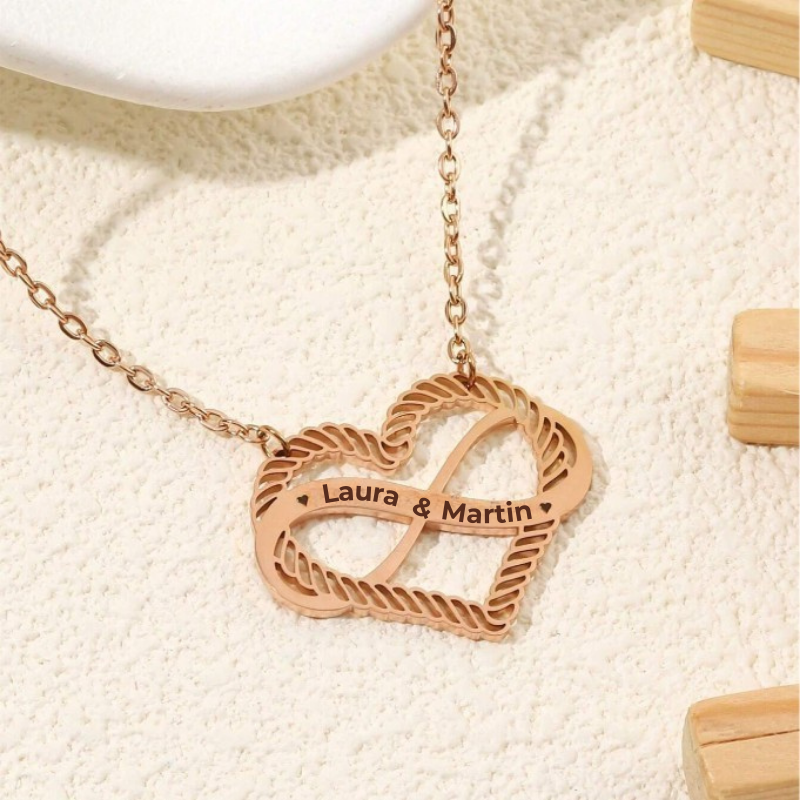 Personalized Infinite Loop Heart Necklace with Couple's Name - Jewelry for Couples