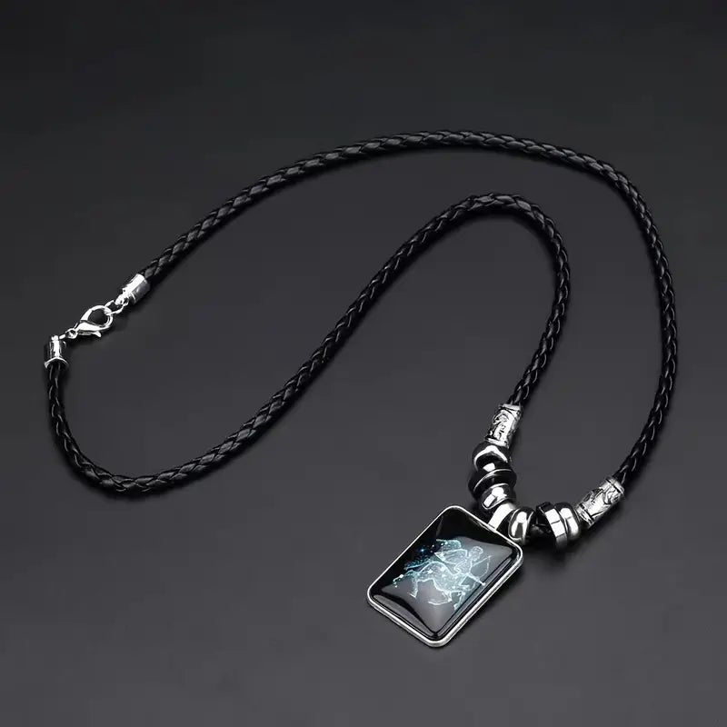 Personalized Black Rope Pendant Necklace with Zodiac Sign - Gifts for Her