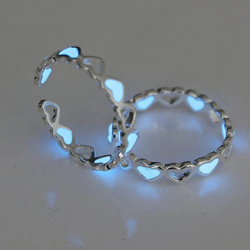 Glow-in-the-Dark Star & Heart Shaped Adjustable Rings for Kids