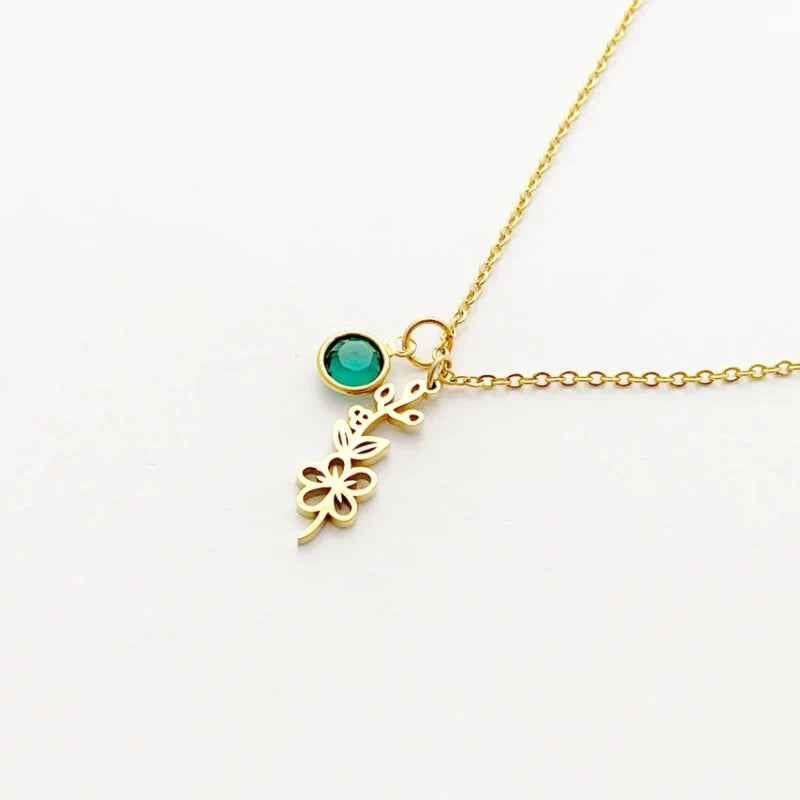 Personalized Birthstone Necklace with Birth Flower - Gifts for Her
