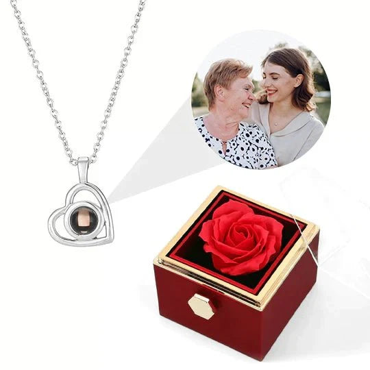 To My Mom - Eternal Rose Box - With Heart Photo Projection Necklace and Real Rose