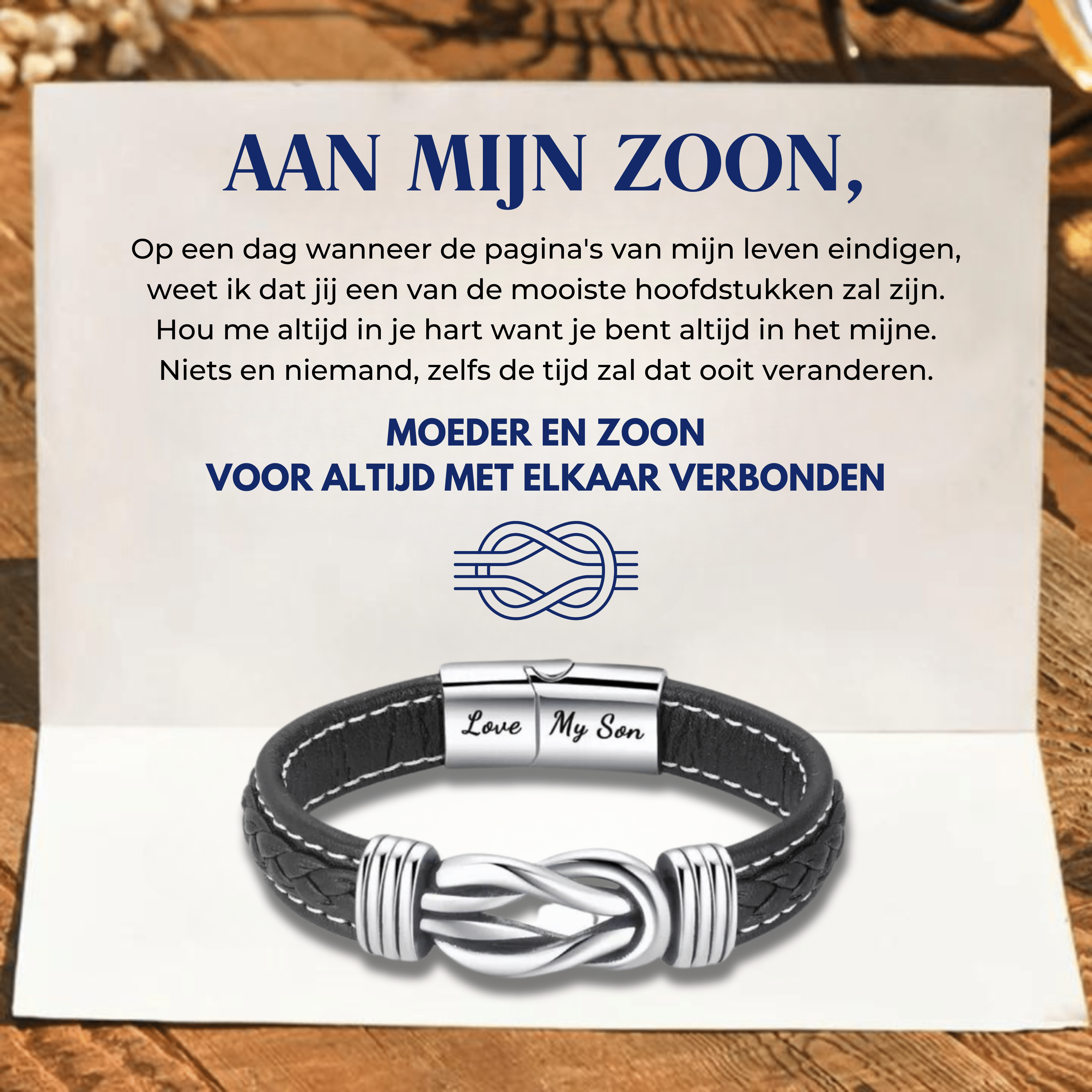 “Mother and Son Forever Connected” Braided Leather Bracelet