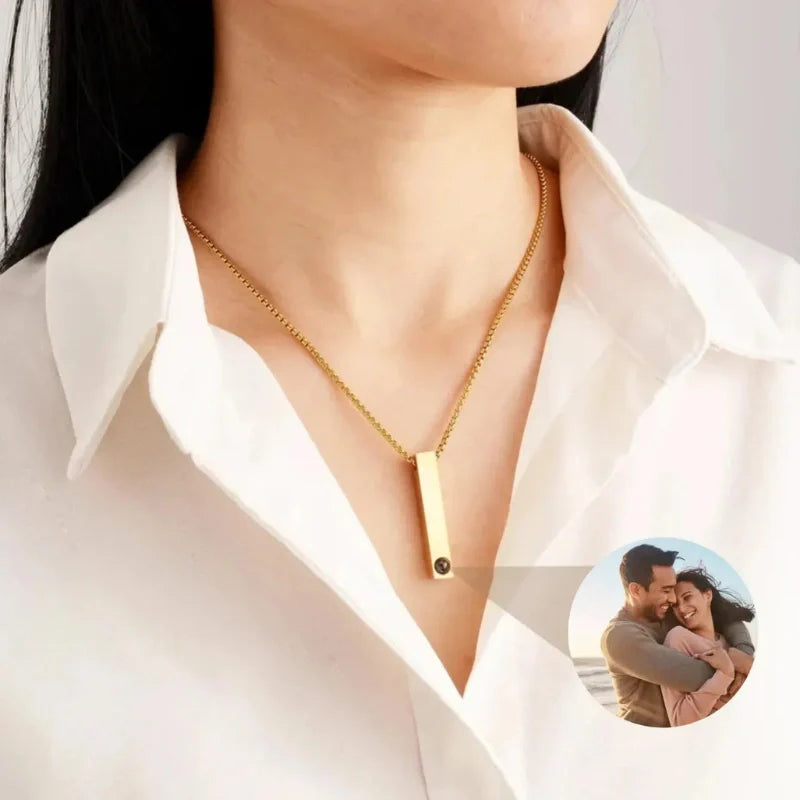 Rectangular Pendant Photo Projection Personalized Necklace