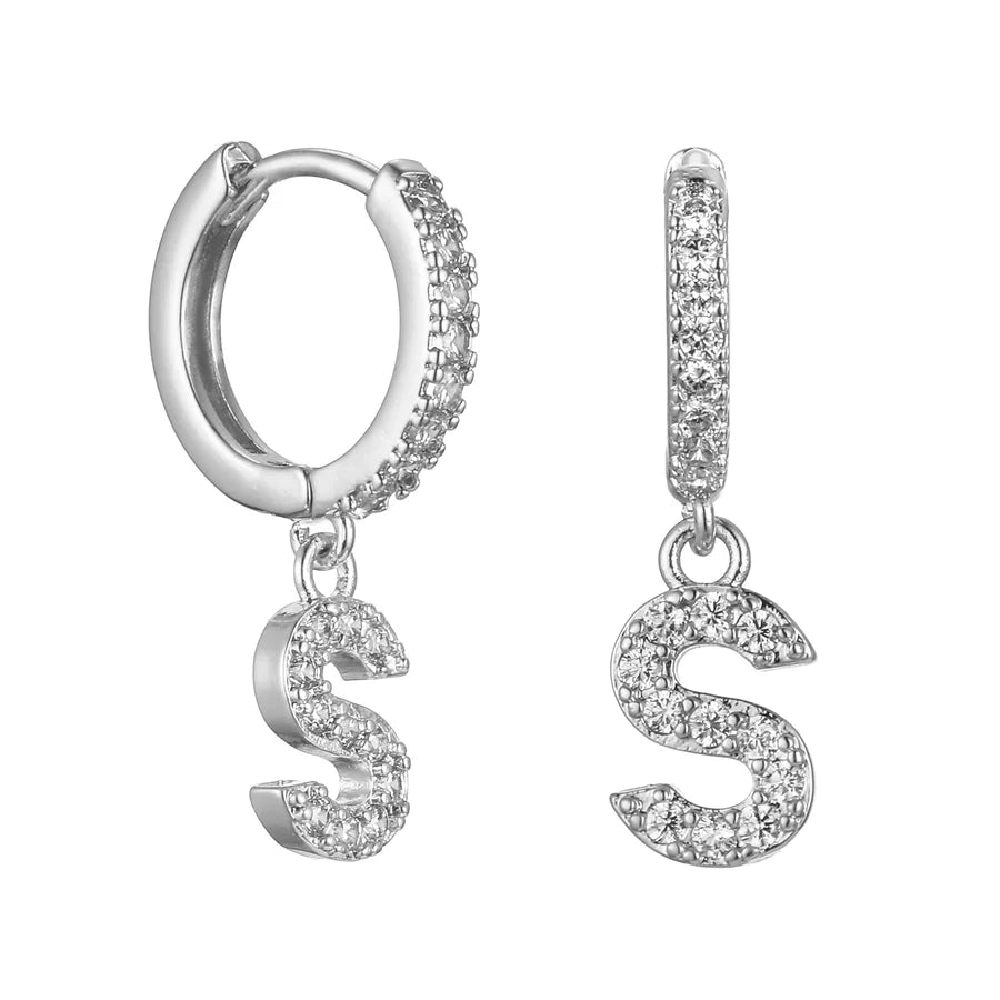 Letter Earrings 'Initial' with Zirconia