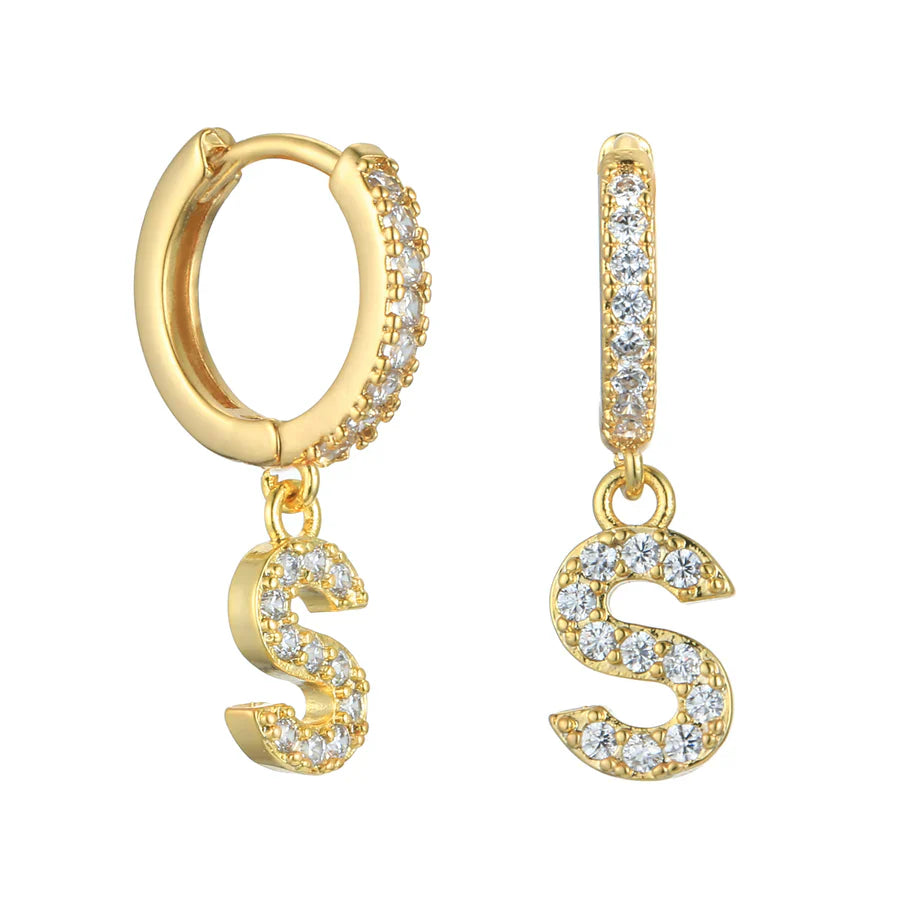 Letter Earrings 'Initial' with Zirconia