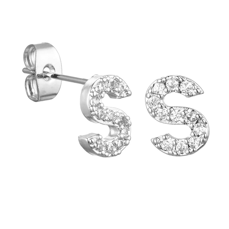 Letter Earrings 'Initial' with Zirconia