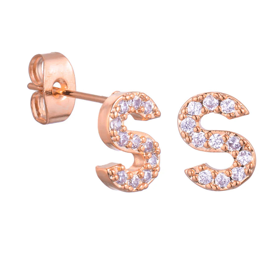 Letter Earrings 'Initial' with Zirconia