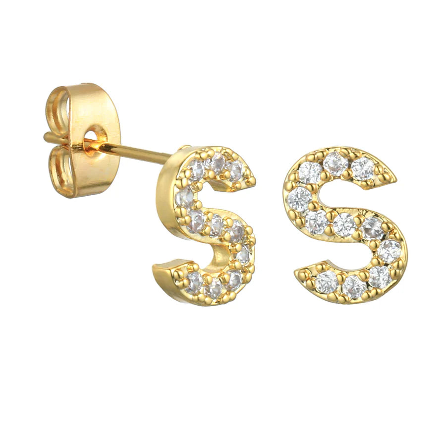 Letter Earrings 'Initial' with Zirconia