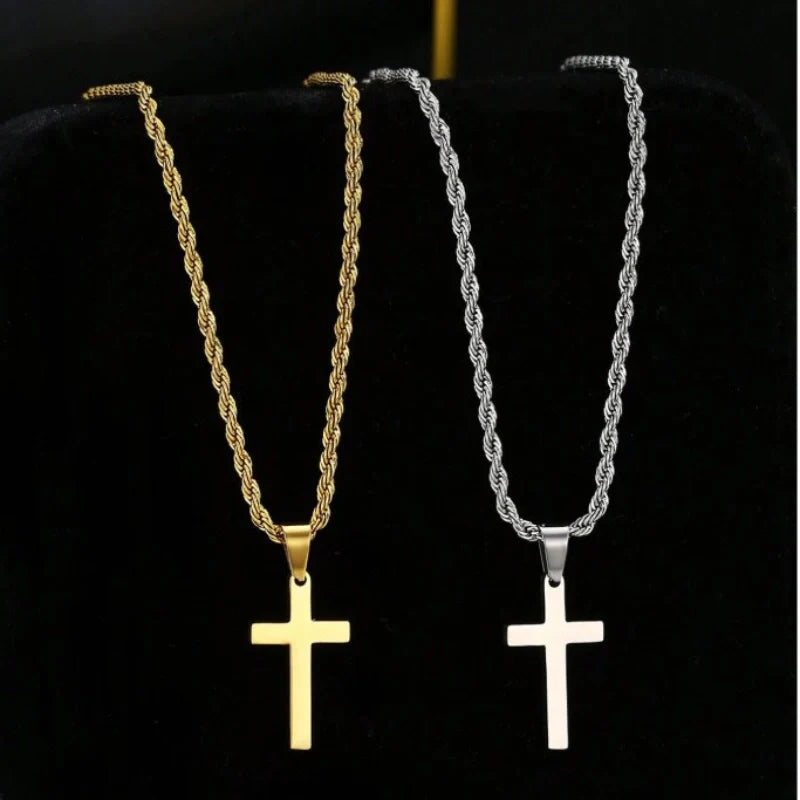 Steel Rope Cross Necklace - Boys Necklace