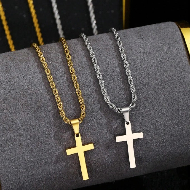 Steel Rope Cross Necklace - Boys Necklace
