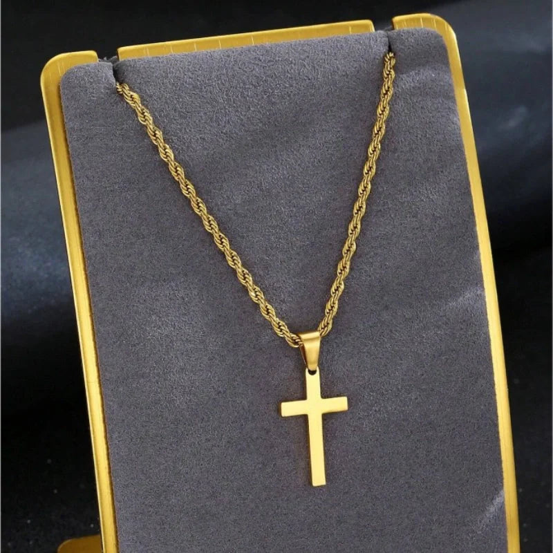 Steel Rope Cross Necklace - Boys Necklace