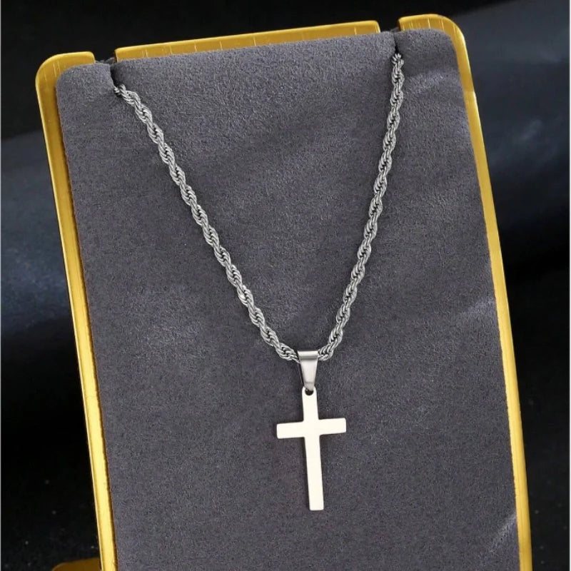 Steel Rope Cross Necklace - Boys Necklace