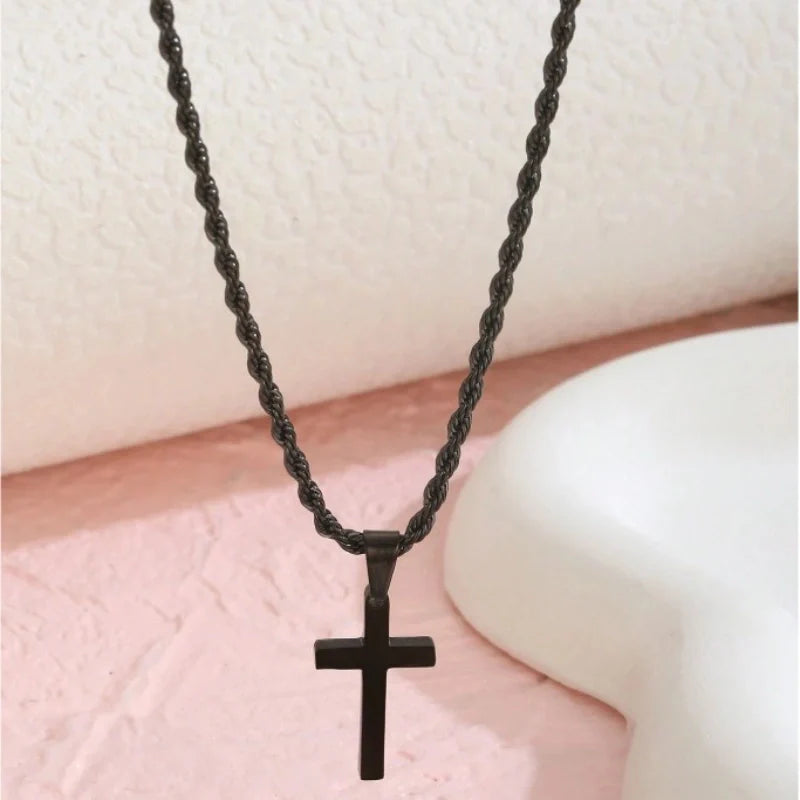 Steel Rope Cross Necklace - Boys Necklace