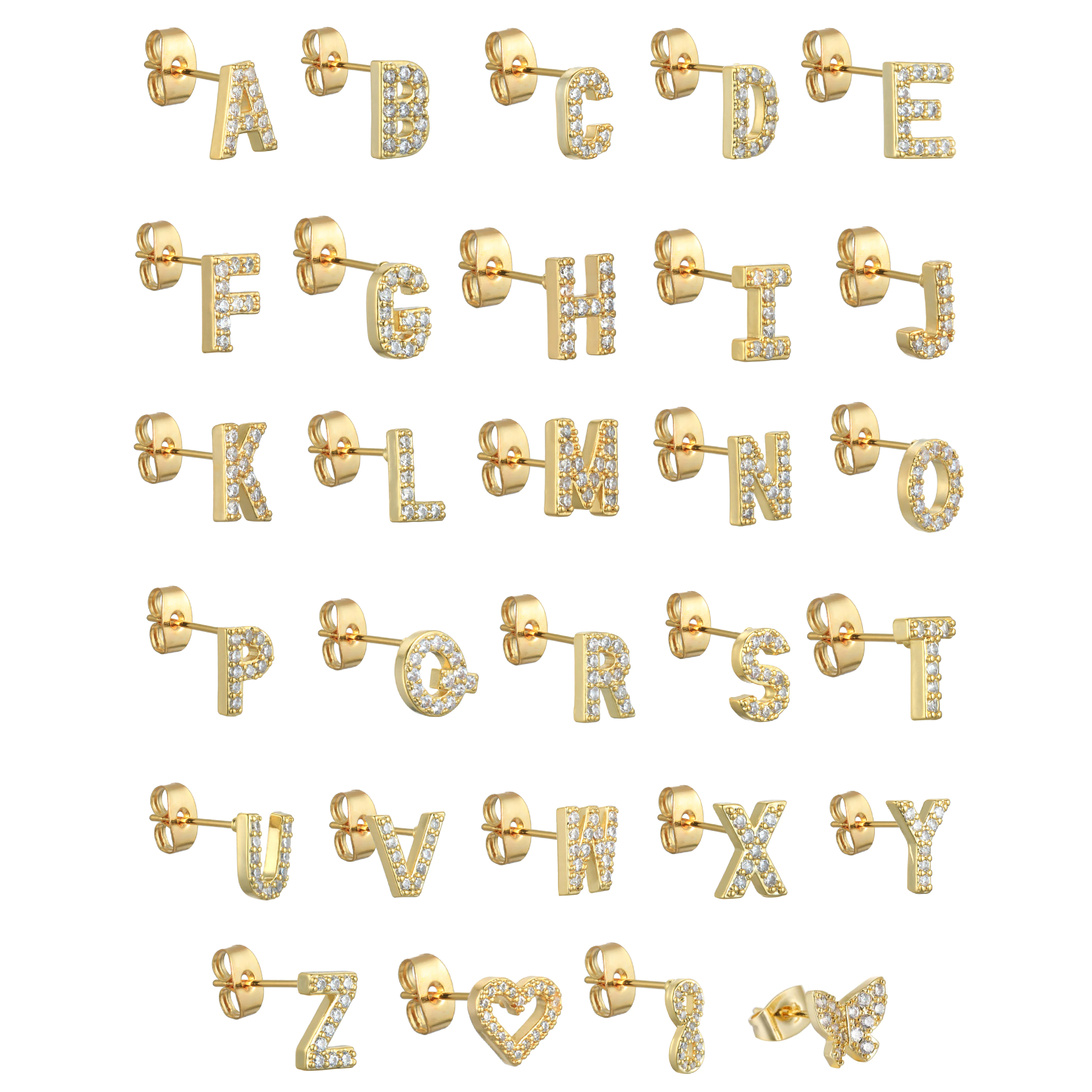 Letter Earrings 'Initial' with Zirconia