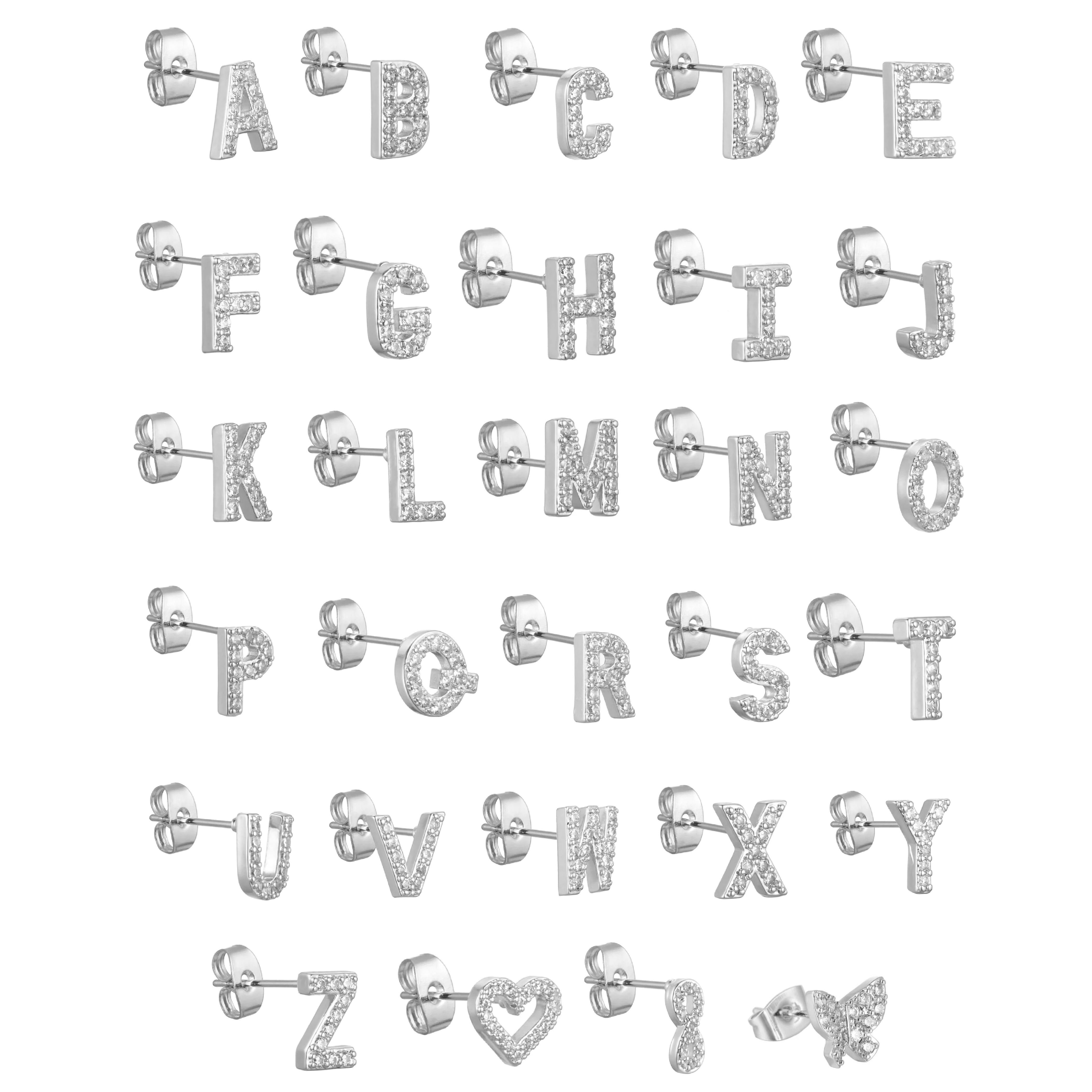 Letter Earrings 'Initial' with Zirconia